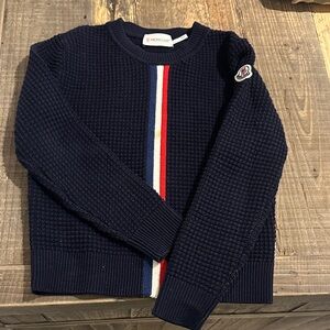 Moncler Dark Blue Crewneck with Tricolor Stripe